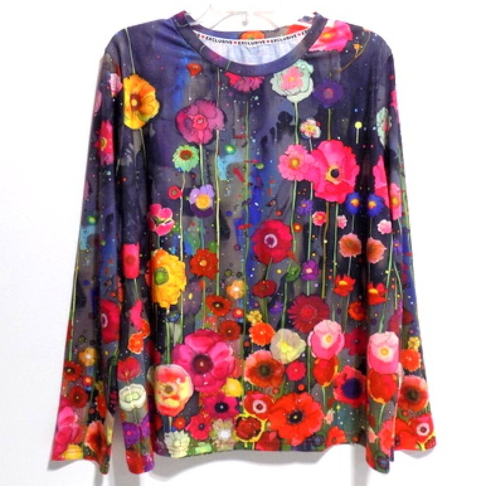 Exclusive Women’s Long Sleeve Multicolored Floral Pullover Top - Size: XXL